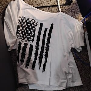 Women's Off-Shoulder White Top with Black Graphic